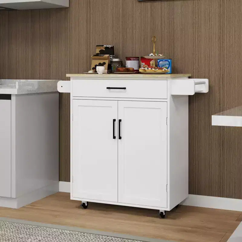 sumyeg Carrello da Cucina con Cassetto, Armadietto, Scaffale e Piano in Legno di Gomma