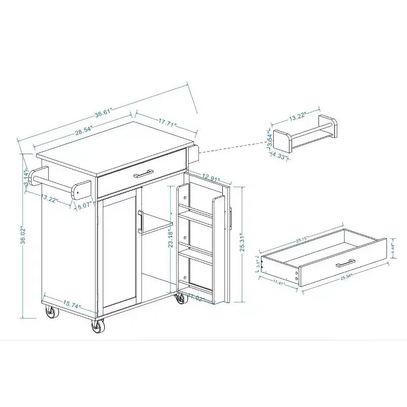 sumyeg Carrello da Cucina con Cassetto, Armadietto, Scaffale e Piano in Legno di Gomma