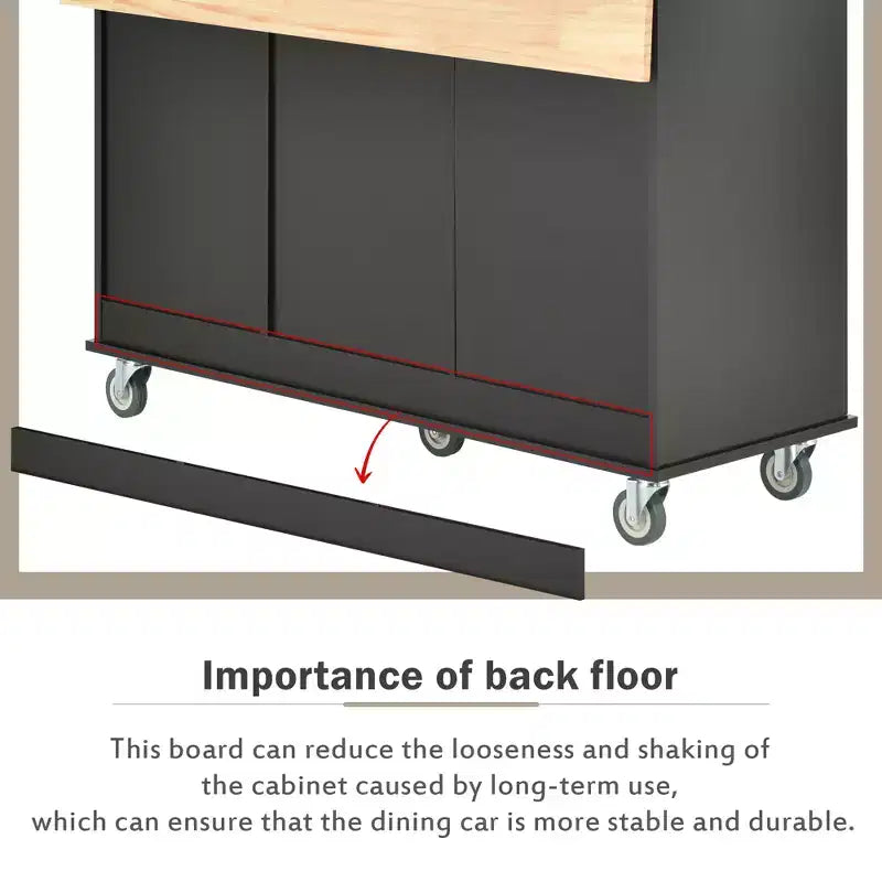 sumyeg Isola da Cucina Mobile con Piano in Legno Massello, Barra a Ribalta, Ruote Bloccabili, Mobile Contenitore, Portaspezie, Portasciugamani e Cassetto, 133,9 cm