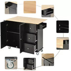 sumyeg Isola da Cucina Mobile con Piano in Legno Massello, Barra a Ribalta, Ruote Bloccabili, Mobile Contenitore, Portaspezie, Portasciugamani e Cassetto, 133,9 cm