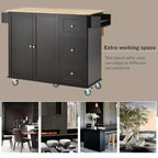 sumyeg Isola da Cucina Mobile con Piano in Legno Massello, Barra a Ribalta, Ruote Bloccabili, Mobile Contenitore, Portaspezie, Portasciugamani e Cassetto, 133,9 cm