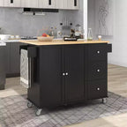 sumyeg Isola da Cucina Mobile con Piano in Legno Massello, Barra a Ribalta, Ruote Bloccabili, Mobile Contenitore, Portaspezie, Portasciugamani e Cassetto, 133,9 cm