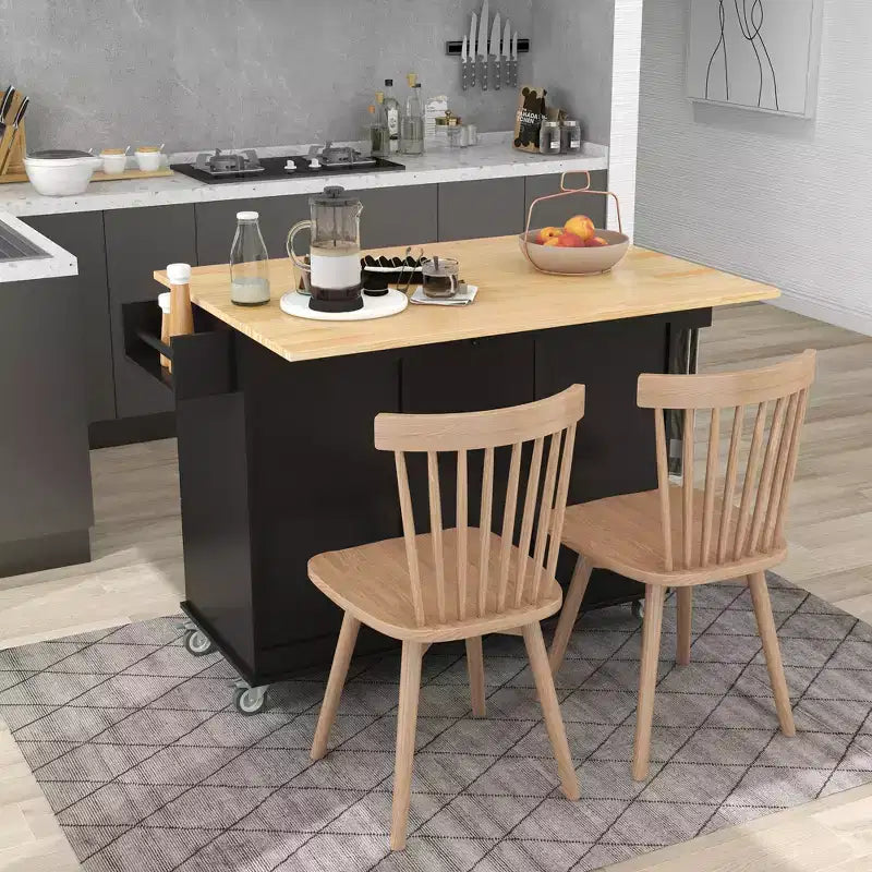 sumyeg Isola da Cucina Mobile con Piano in Legno Massello, Barra a Ribalta, Ruote Bloccabili, Mobile Contenitore, Portaspezie, Portasciugamani e Cassetto, 133,9 cm