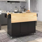 sumyeg Isola da Cucina Mobile con Piano in Legno Massello, Barra a Ribalta, Ruote Bloccabili, Mobile Contenitore, Portaspezie, Portasciugamani e Cassetto, 133,9 cm