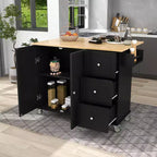 sumyeg Isola da Cucina Mobile con Piano in Legno Massello, Barra a Ribalta, Ruote Bloccabili, Mobile Contenitore, Portaspezie, Portasciugamani e Cassetto, 133,9 cm