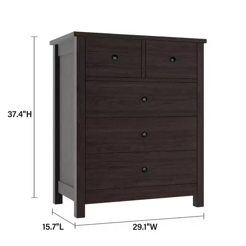 Fluted Dresser. 5-Drawer Tall Chest w/ Gold Metal Handles & Legs. Storage Organizer