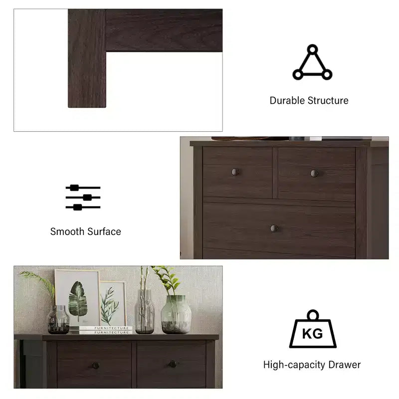 Fluted Dresser. 5-Drawer Tall Chest w/ Gold Metal Handles & Legs. Storage Organizer