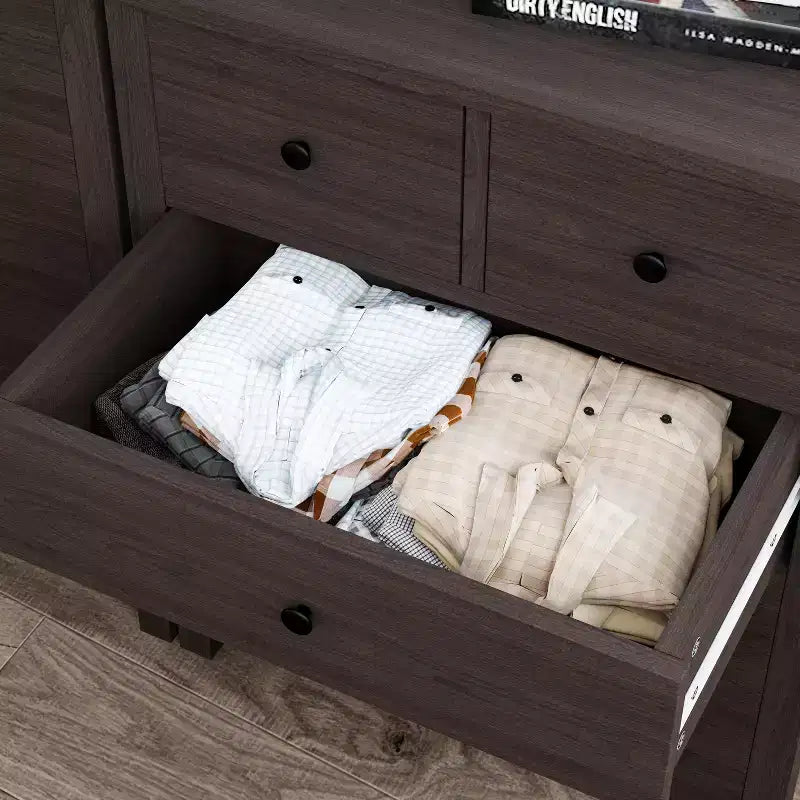 Fluted Dresser. 5-Drawer Tall Chest w/ Gold Metal Handles & Legs. Storage Organizer
