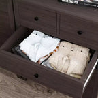 Fluted Dresser. 5-Drawer Tall Chest w/ Gold Metal Handles & Legs. Storage Organizer