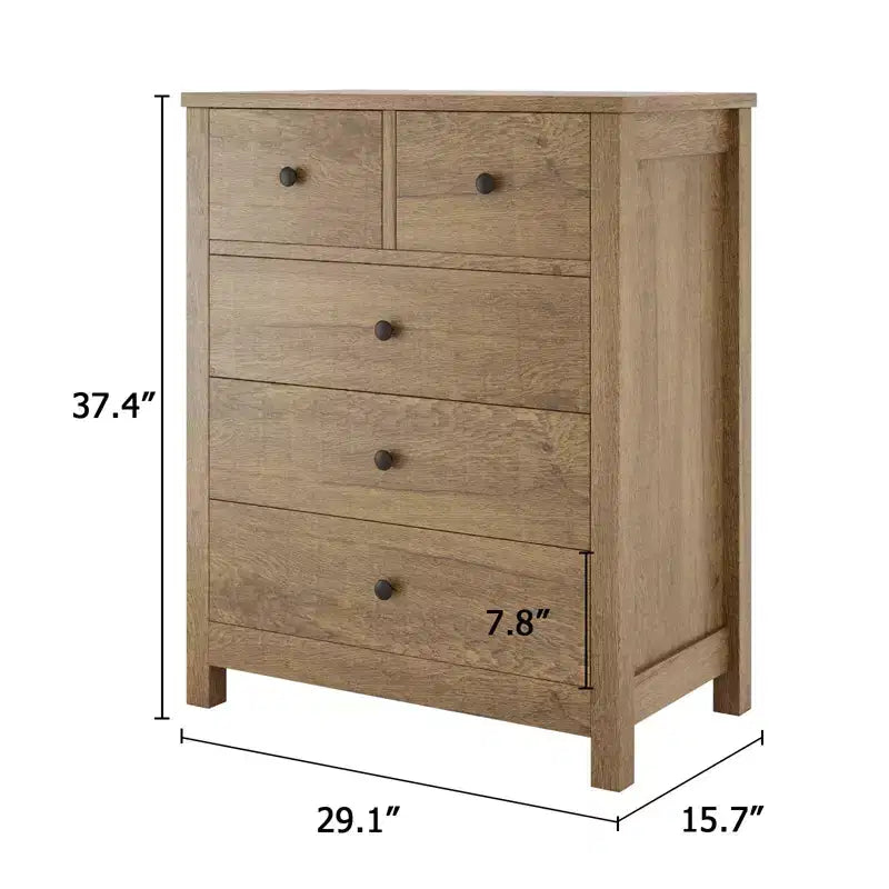 Fluted Dresser. 5-Drawer Tall Chest w/ Gold Metal Handles & Legs. Storage Organizer
