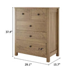 Fluted Dresser. 5-Drawer Tall Chest w/ Gold Metal Handles & Legs. Storage Organizer