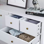 Fluted Dresser. 5-Drawer Tall Chest w/ Gold Metal Handles & Legs. Storage Organizer