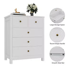 Fluted Dresser. 5-Drawer Tall Chest w/ Gold Metal Handles & Legs. Storage Organizer