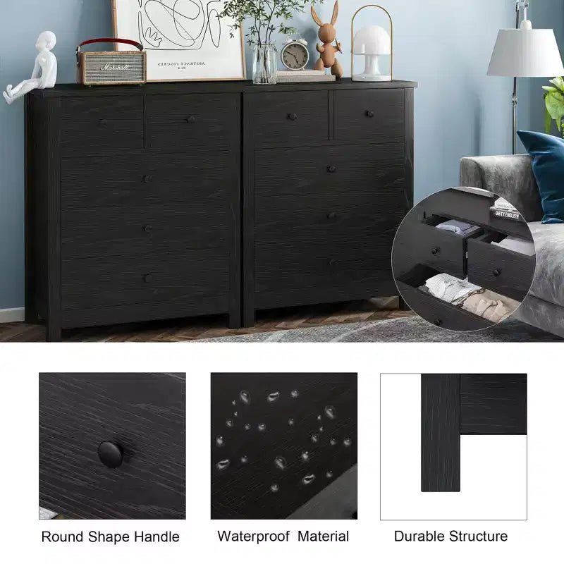 Fluted Dresser. 5-Drawer Tall Chest w/ Gold Metal Handles & Legs. Storage Organizer