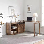 TUYOHW 47.25 L-Shaped Desk,Workstation with Sliding Barn Door Credenza,Reversible Home Office Desk,Finished Back Floating Workstation