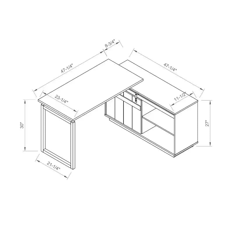 TUYOHW 47.25 L-Shaped Desk,Workstation with Sliding Barn Door Credenza,Reversible Home Office Desk,Finished Back Floating Workstation