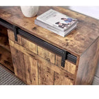 TUYOHW 47.25 L-Shaped Desk,Workstation with Sliding Barn Door Credenza,Reversible Home Office Desk,Finished Back Floating Workstation