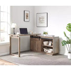 TUYOHW 47.25 L-Shaped Desk,Workstation with Sliding Barn Door Credenza,Reversible Home Office Desk,Finished Back Floating Workstation