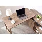 TUYOHW 47.25 L-Shaped Desk,Workstation with Sliding Barn Door Credenza,Reversible Home Office Desk,Finished Back Floating Workstation