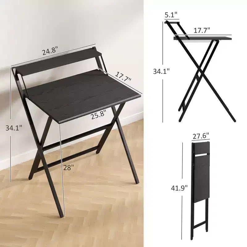 TUYOHW Foldable Study Desk,Folding Computer Desk with Monitor Shelf,X-Shaped Steel Frame,Writing Desk for Home Office,Study,Small Spaces
