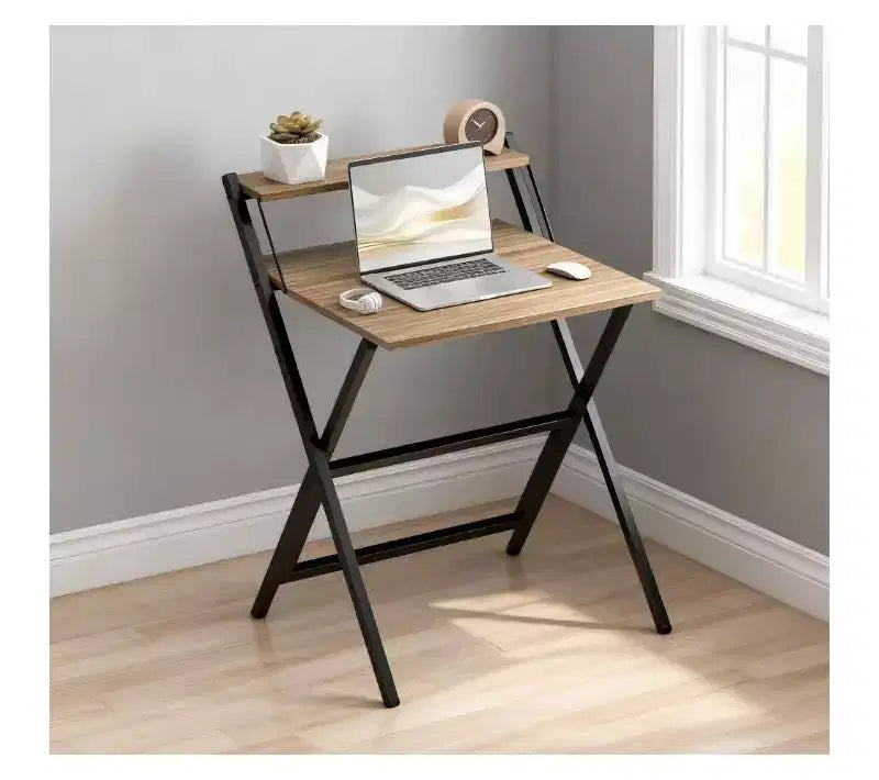 TUYOHW Foldable Study Desk,Folding Computer Desk with Monitor Shelf,X-Shaped Steel Frame,Writing Desk for Home Office,Study,Small Spaces