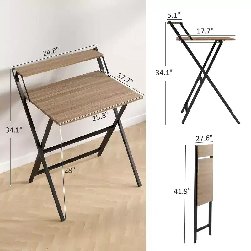 TUYOHW Foldable Study Desk,Folding Computer Desk with Monitor Shelf,X-Shaped Steel Frame,Writing Desk for Home Office,Study,Small Spaces