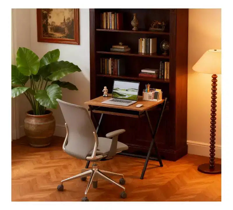TUYOHW Foldable Study Desk,Folding Computer Desk with Monitor Shelf,X-Shaped Steel Frame,Writing Desk for Home Office,Study,Small Spaces