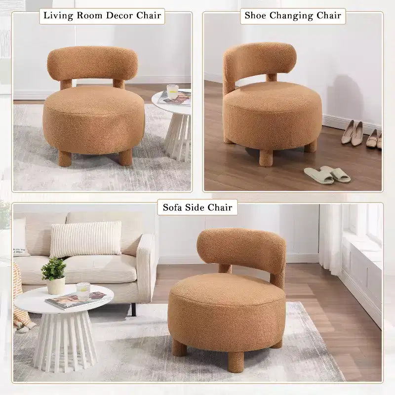 TUYOHW Poltrona Moderna Rotonda con Schienale Curvo, Sedia da Lettura Imbottita Spessa con Gambe in Legno, Accogliente Sedia da Salotto per Soggiorno, Camera da Letto