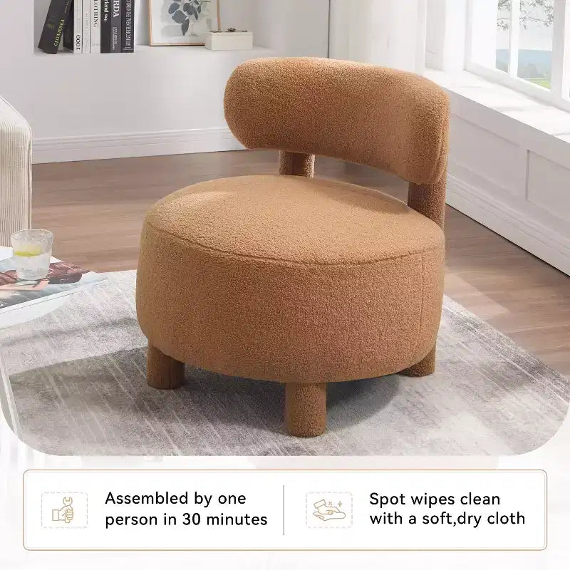 TUYOHW Poltrona Moderna Rotonda con Schienale Curvo, Sedia da Lettura Imbottita Spessa con Gambe in Legno, Accogliente Sedia da Salotto per Soggiorno, Camera da Letto