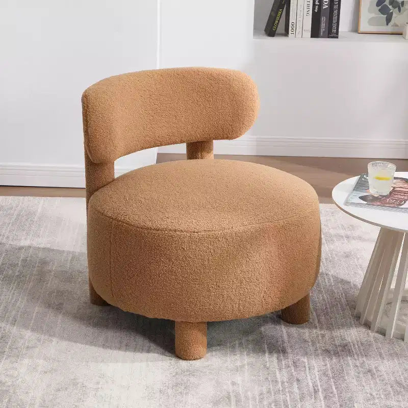 TUYOHW Poltrona Moderna Rotonda con Schienale Curvo, Sedia da Lettura Imbottita Spessa con Gambe in Legno, Accogliente Sedia da Salotto per Soggiorno, Camera da Letto