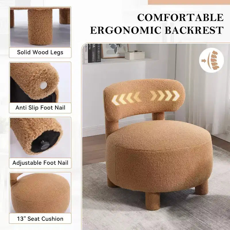 TUYOHW Poltrona Moderna Rotonda con Schienale Curvo, Sedia da Lettura Imbottita Spessa con Gambe in Legno, Accogliente Sedia da Salotto per Soggiorno, Camera da Letto