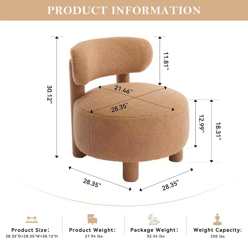 TUYOHW Poltrona Moderna Rotonda con Schienale Curvo, Sedia da Lettura Imbottita Spessa con Gambe in Legno, Accogliente Sedia da Salotto per Soggiorno, Camera da Letto