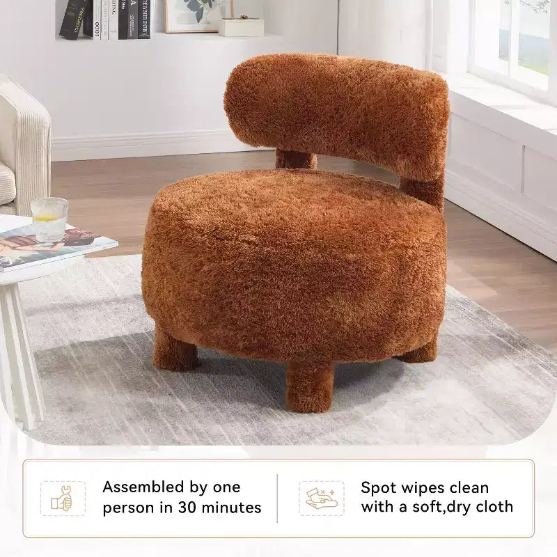 TUYOHW Poltrona Moderna Rotonda con Schienale Curvo, Sedia da Lettura Imbottita Spessa con Gambe in Legno, Accogliente Sedia da Salotto per Soggiorno, Camera da Letto