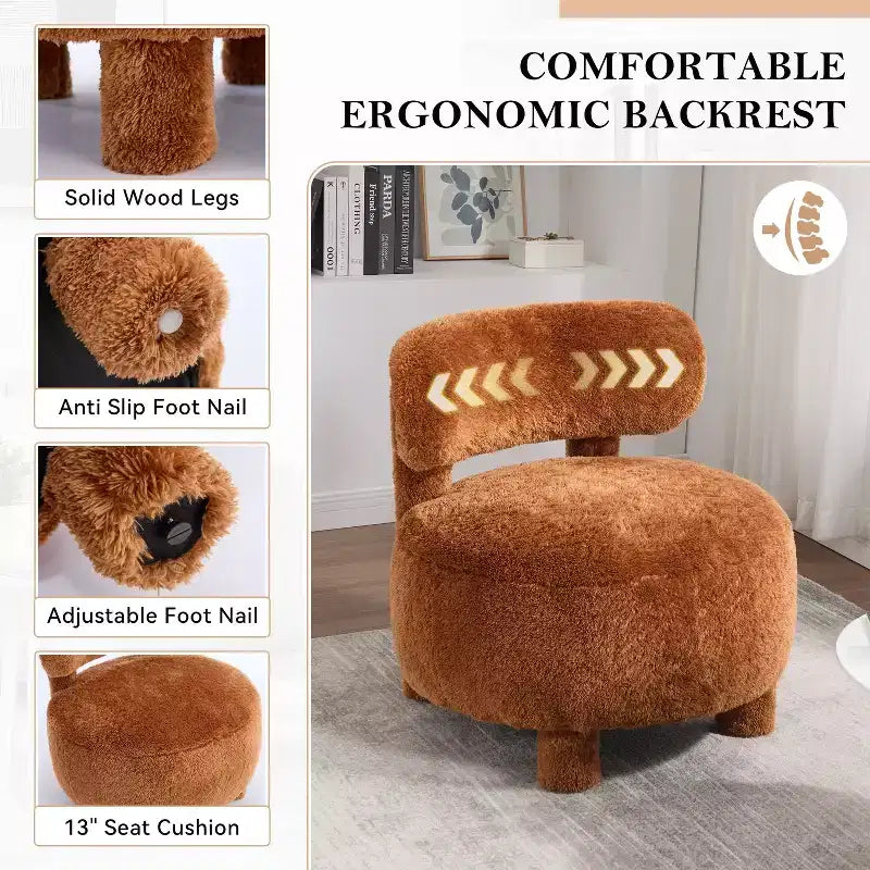 TUYOHW Poltrona Moderna Rotonda con Schienale Curvo, Sedia da Lettura Imbottita Spessa con Gambe in Legno, Accogliente Sedia da Salotto per Soggiorno, Camera da Letto