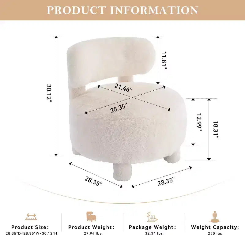 TUYOHW Poltrona Moderna Rotonda con Schienale Curvo, Sedia da Lettura Imbottita Spessa con Gambe in Legno, Accogliente Sedia da Salotto per Soggiorno, Camera da Letto