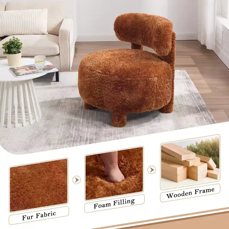 TUYOHW Poltrona Moderna Rotonda con Schienale Curvo, Sedia da Lettura Imbottita Spessa con Gambe in Legno, Accogliente Sedia da Salotto per Soggiorno, Camera da Letto