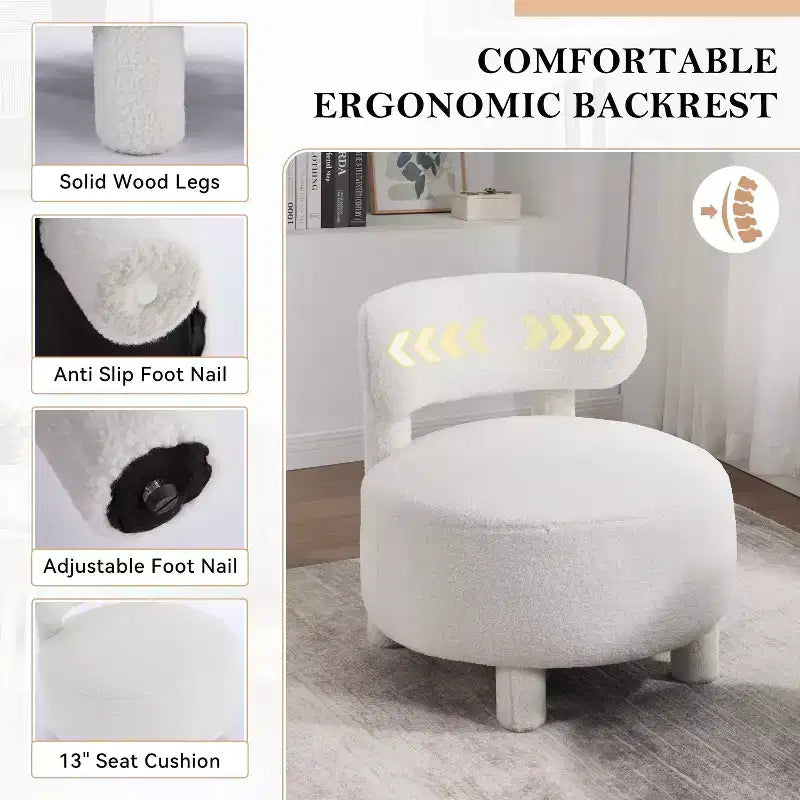 TUYOHW Poltrona Moderna Rotonda con Schienale Curvo, Sedia da Lettura Imbottita Spessa con Gambe in Legno, Accogliente Sedia da Salotto per Soggiorno, Camera da Letto