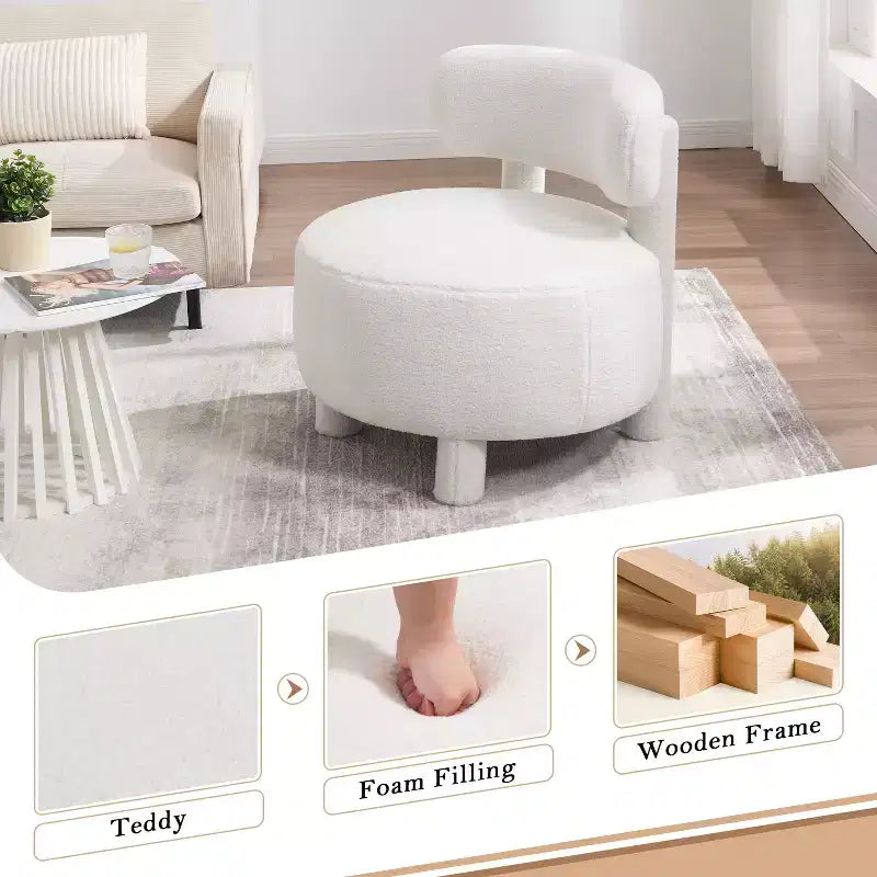 TUYOHW Poltrona Moderna Rotonda con Schienale Curvo, Sedia da Lettura Imbottita Spessa con Gambe in Legno, Accogliente Sedia da Salotto per Soggiorno, Camera da Letto
