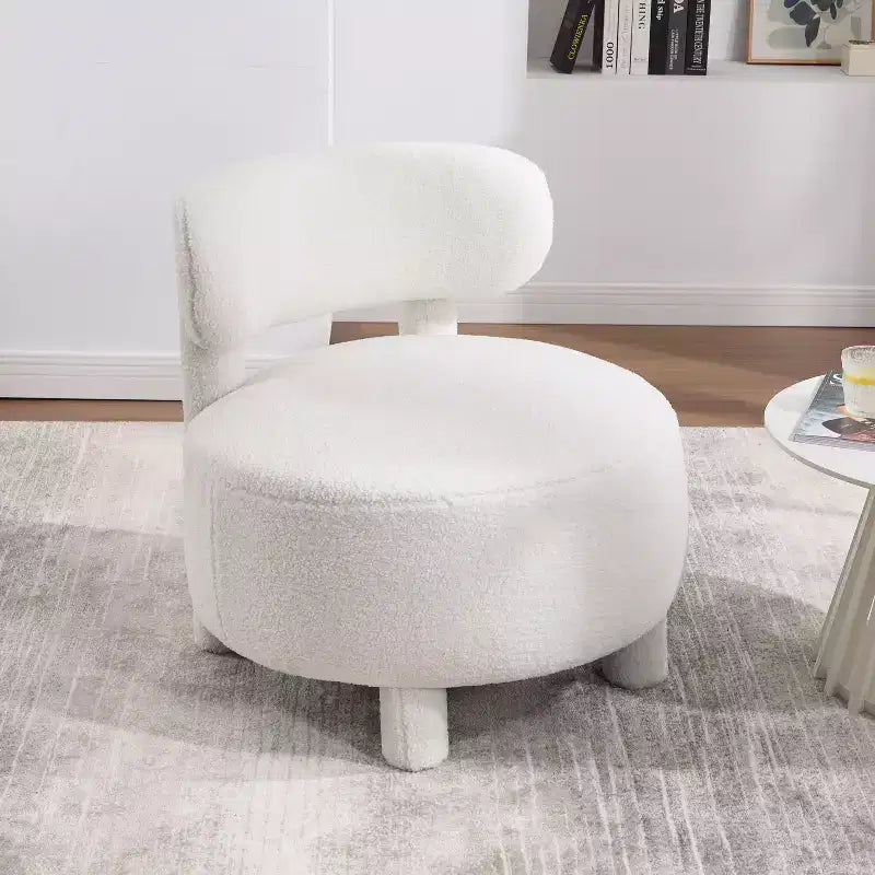 TUYOHW Poltrona Moderna Rotonda con Schienale Curvo, Sedia da Lettura Imbottita Spessa con Gambe in Legno, Accogliente Sedia da Salotto per Soggiorno, Camera da Letto