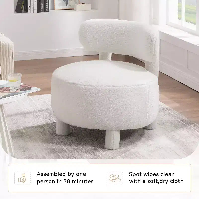 TUYOHW Poltrona Moderna Rotonda con Schienale Curvo, Sedia da Lettura Imbottita Spessa con Gambe in Legno, Accogliente Sedia da Salotto per Soggiorno, Camera da Letto