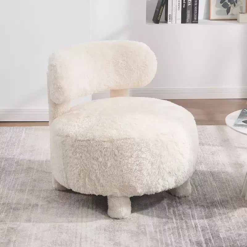 TUYOHW Poltrona Moderna Rotonda con Schienale Curvo, Sedia da Lettura Imbottita Spessa con Gambe in Legno, Accogliente Sedia da Salotto per Soggiorno, Camera da Letto