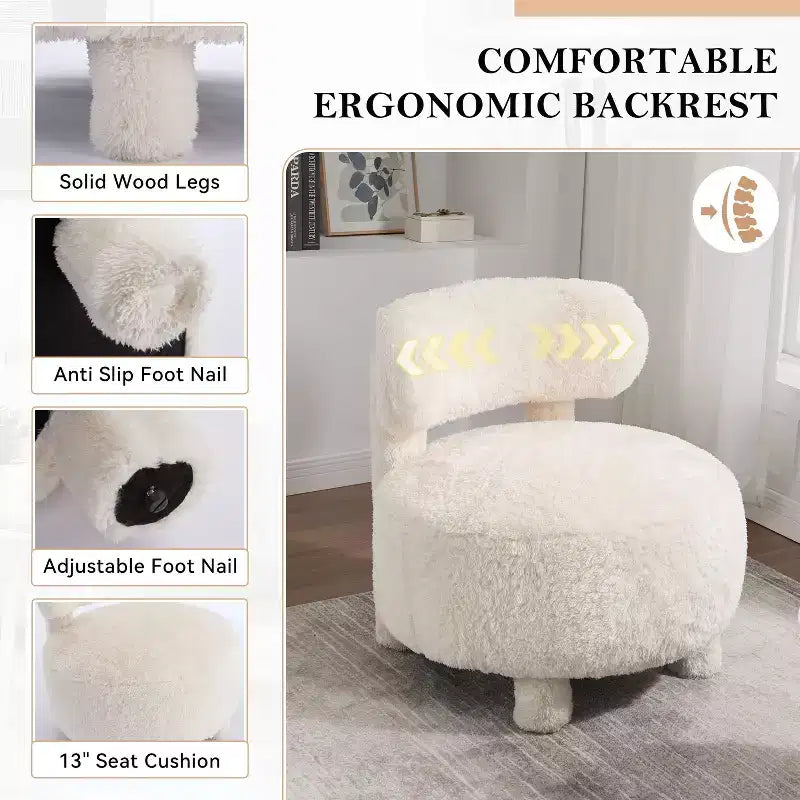 TUYOHW Poltrona Moderna Rotonda con Schienale Curvo, Sedia da Lettura Imbottita Spessa con Gambe in Legno, Accogliente Sedia da Salotto per Soggiorno, Camera da Letto