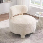 TUYOHW Poltrona Moderna Rotonda con Schienale Curvo, Sedia da Lettura Imbottita Spessa con Gambe in Legno, Accogliente Sedia da Salotto per Soggiorno, Camera da Letto