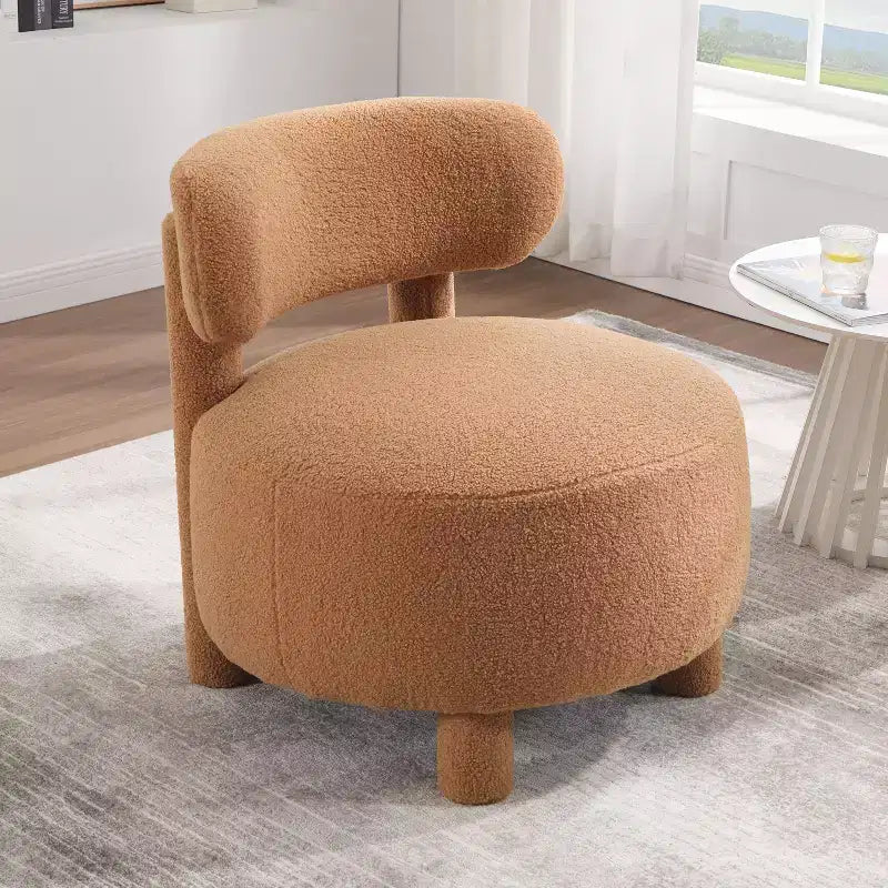 TUYOHW Modern Round Accent Chair with Curved Backrest Thick Upholstered Reading Chair with Wood Legs Cozy Side Chair for Living Room, Bedroom