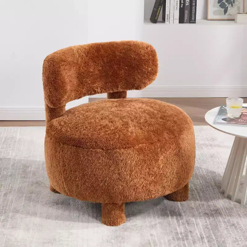 TUYOHW Modern Round Accent Chair with Curved Backrest Thick Upholstered Reading Chair with Wood Legs Cozy Side Chair for Living Room, Bedroom