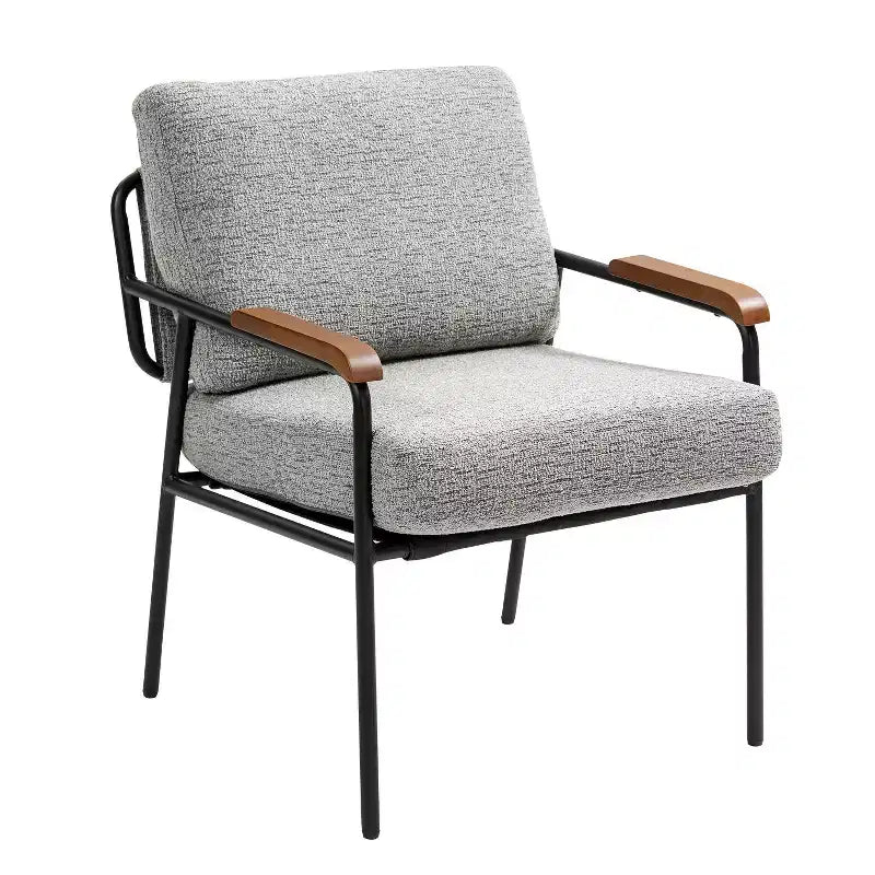 TUYOHW 23 Moderna Poltrona Accent con Braccioli in Legno Naturale, Sedia da Lettura Imbottita con Telaio in Metallo Nero, Poltrona per Soggiorno, Camera da Letto
