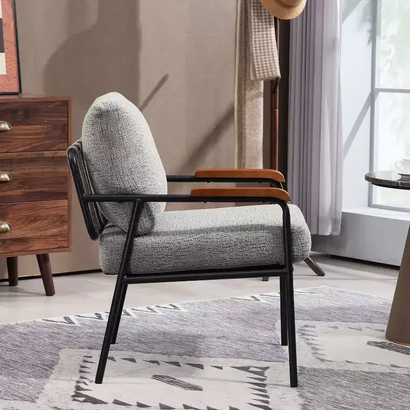 TUYOHW 23 Moderna Poltrona Accent con Braccioli in Legno Naturale, Sedia da Lettura Imbottita con Telaio in Metallo Nero, Poltrona per Soggiorno, Camera da Letto