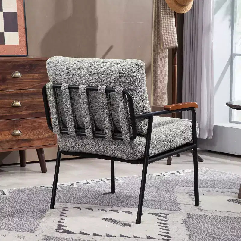 TUYOHW 23 Moderna Poltrona Accent con Braccioli in Legno Naturale, Sedia da Lettura Imbottita con Telaio in Metallo Nero, Poltrona per Soggiorno, Camera da Letto