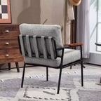 TUYOHW 23 Moderna Poltrona Accent con Braccioli in Legno Naturale, Sedia da Lettura Imbottita con Telaio in Metallo Nero, Poltrona per Soggiorno, Camera da Letto