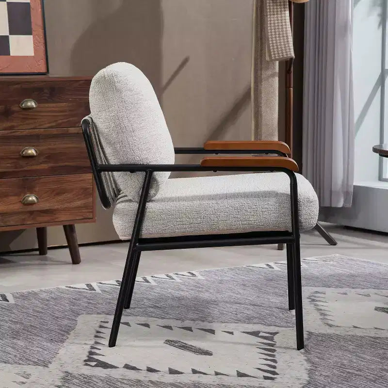 TUYOHW 23 Moderna Poltrona Accent con Braccioli in Legno Naturale, Sedia da Lettura Imbottita con Telaio in Metallo Nero, Poltrona per Soggiorno, Camera da Letto